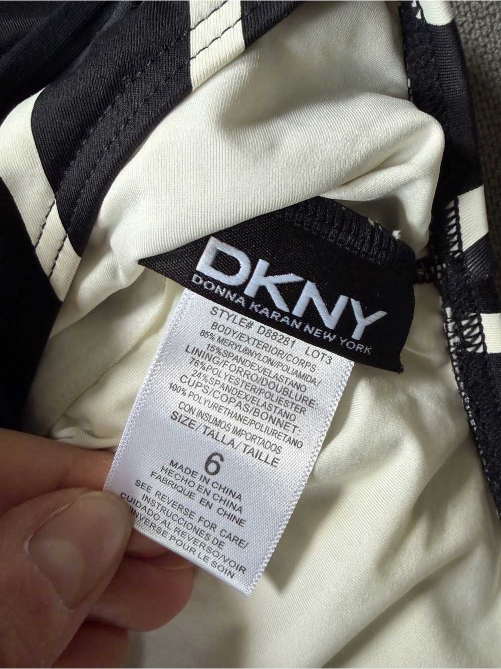DKNY One Shoulder One Piece Swimsuit Asymmetrical Stripes Black White 6 - Picture 2 of 6